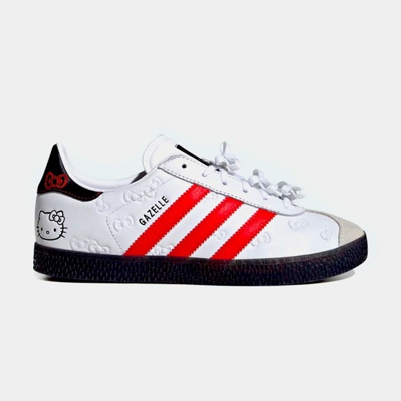 adidas White Sneakers with Red Stripes and Black Heel